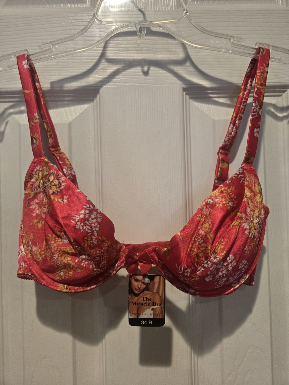 Victoria's Secret 1990's "Miracle Bra" Red Floral Print 34B